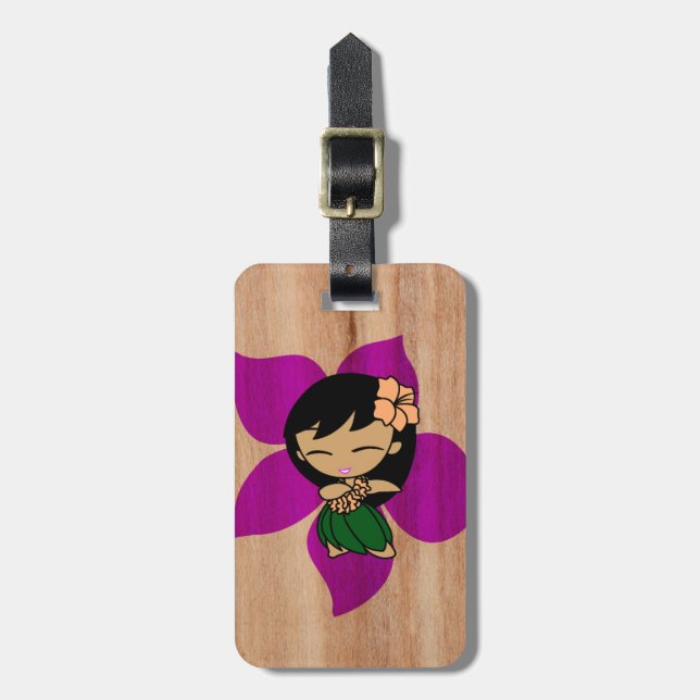 Étiquette À Bagage Aloha Honeys Hawaiian Hula Girl Faux Wood (Devant Vertical)
