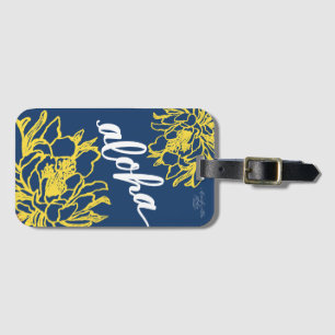 Étiquette À Bagage Aloha le bleu avec le cierge jaune fleurit des
