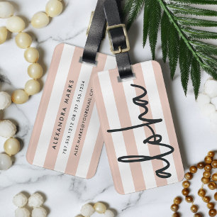 Étiquette À Bagage Aloha   Personnalisé rose pâle