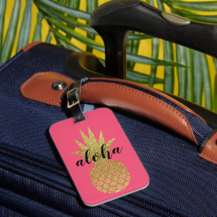 Étiquette À Bagage Aloha Pink Gold Ananas Vacances tropicales