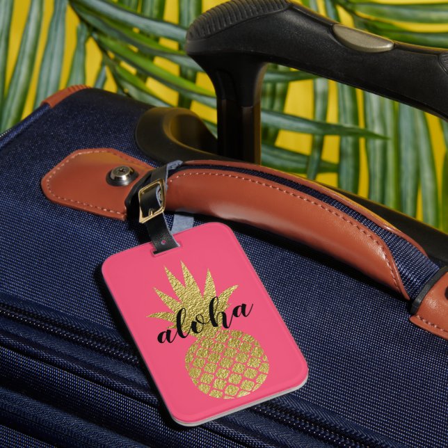 Étiquette À Bagage Aloha Pink Gold Ananas Vacances tropicales (Insitu Rectoal 1)
