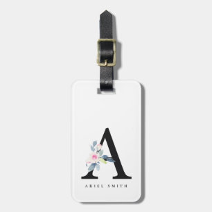 ÉTIQUETTE À BAGAGE ALPHABÈTES FLORAUX BLEUS DOUX NOM LETTRE A