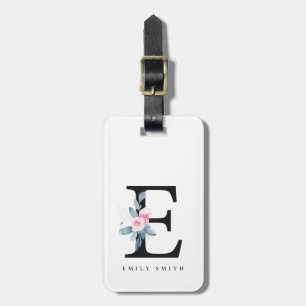 ÉTIQUETTE À BAGAGE ALPHABÈTES FLORAUX BLEUS DOUX NOM LETTRE E