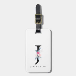 ÉTIQUETTE À BAGAGE ALPHABÈTES FLORAUX BLEUS DOUX NOM LETTRE J