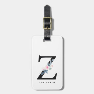 ÉTIQUETTE À BAGAGE ALPHABÈTES FLORAUX BLEUS DOUX NOM LETTRE Z