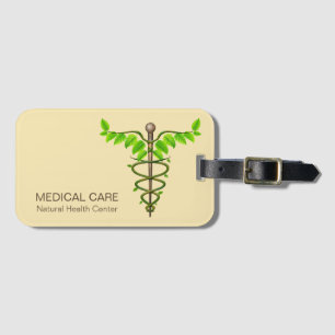 Étiquette À Bagage Alternative Médicale Caduceus Vert Feuilles Beige