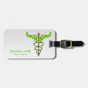 Étiquette À Bagage Alternative Médicale Caduceus Vert Feuilles Blanc