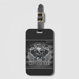 Étiquette À Bagage American Biker AJOUTER LE NOM Skull V-Twin Motos