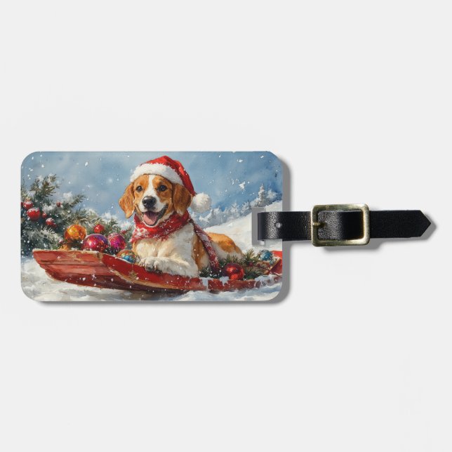 Étiquette À Bagage American English Foxhound dans Sledge Christmas (Devant horizontal)