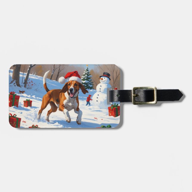 Étiquette À Bagage American English Foxhound Noël Festive Neige (Devant horizontal)