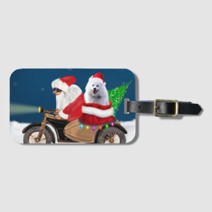 Étiquette À Bagage American Eskimo Chien Noël Père Noël