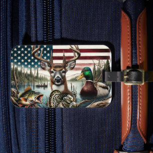 Étiquette À Bagage American Flag Chasse et pêche Thème