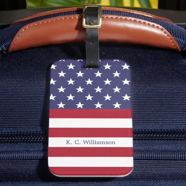 Étiquette À Bagage American Flag Patriotique Nom personnalisé ModernP (Insitu Rectoal 2)