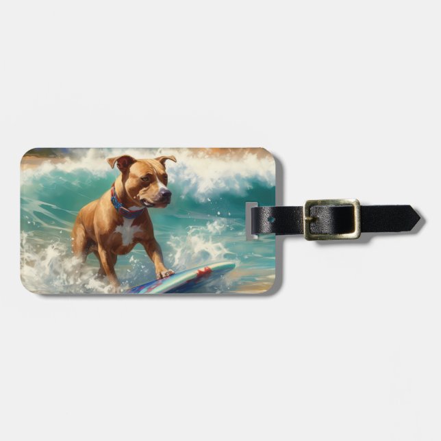 Étiquette À Bagage American Staffordshire Beach Surf Peinture (Devant horizontal)