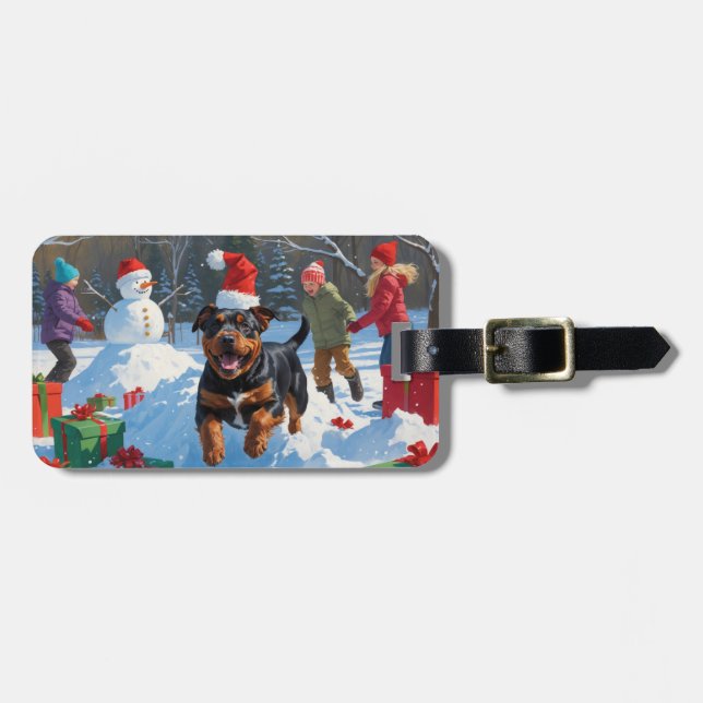 Étiquette À Bagage American Staffordshire Noël Festive Neige (Devant horizontal)