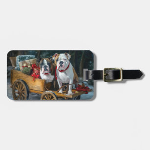 Étiquette À Bagage American Staffordshire Snowy Sleigh Noël