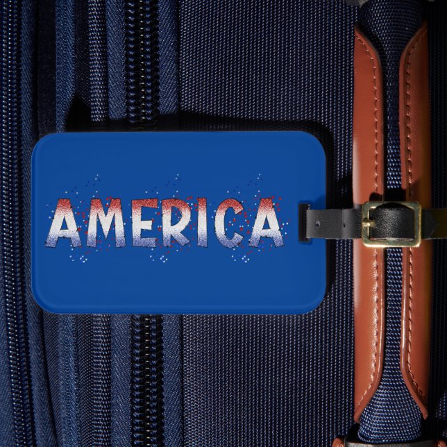 Étiquette À Bagage Amérique Patriotique Shimmer Word Art (Insitu Rectoal 4)