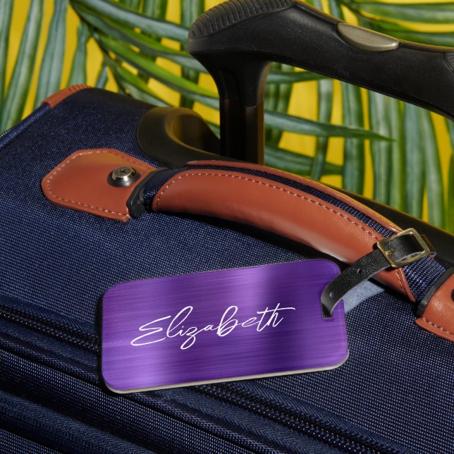 Étiquette À Bagage Amethyst Foil Moderne Bracelet Script Prénom (Insitu Rectoal 3)