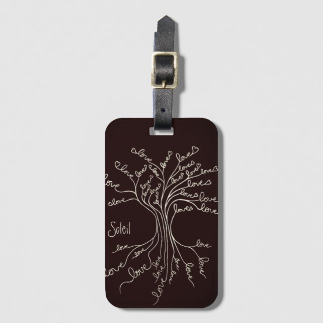 Étiquette À Bagage Amour Arbre de Vie Nature Coeurs Brown Cute Unisex (Devant Vertical)