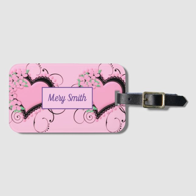 Étiquette À Bagage Amour Moderne Votre Nom (Devant Horizontal)