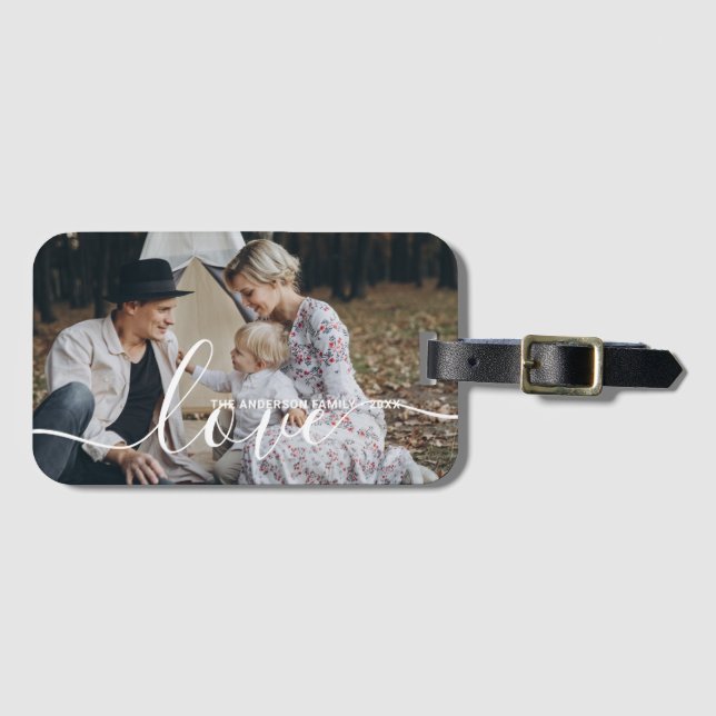 Étiquette À Bagage 'Amour' Photo de famille personnalisée avec le nom (Devant Horizontal)