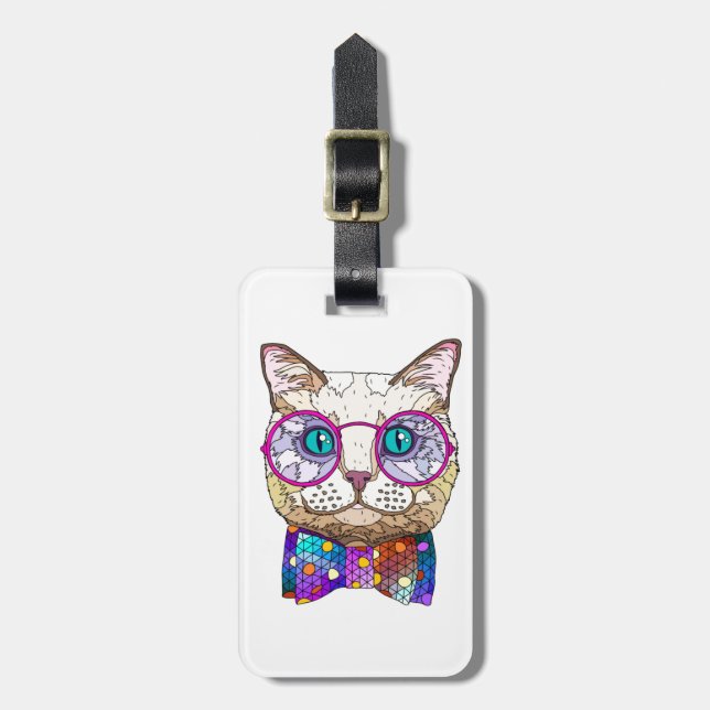 Étiquette À Bagage Amoureux des chats HIPSTER CAT, personnalisé (Devant Vertical)