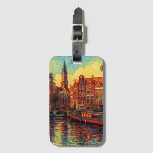 Étiquette À Bagage Amsterdam canal maisons de style van Gogh