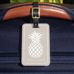 Étiquette À Bagage Ananas blanc préppy sur beige