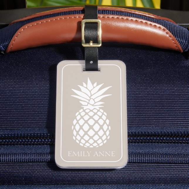Étiquette À Bagage Ananas blanc préppy sur beige (Insitu Rectoal 2)