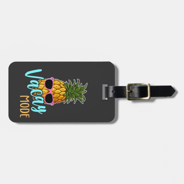 Étiquette À Bagage Ananas en mode Vacay avec lunettes de soleil été (Devant horizontal)