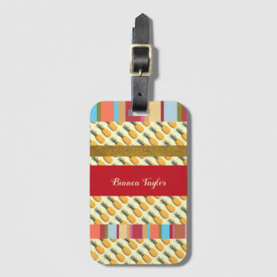 Étiquette À Bagage ananas et rayures élégantes