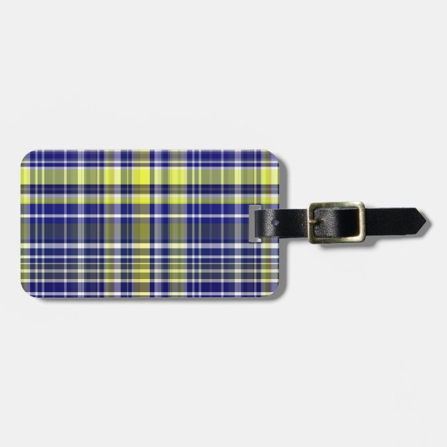 Étiquette À Bagage Ananas Marine Bleu Blanc Preppy Madras Plaid (Devant horizontal)
