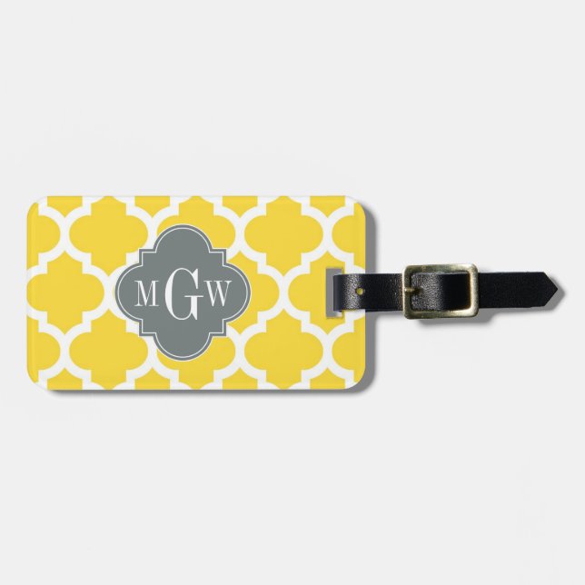 Étiquette À Bagage Ananas Marocain #5 Charbon 3 Monogramme initial (Devant horizontal)