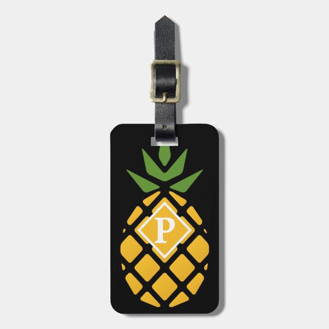 Étiquette À Bagage Ananas personnalisé | Noir modifiable (Devant Vertical)