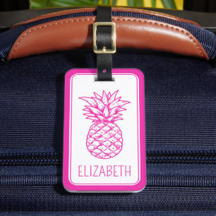 Étiquette À Bagage Ananas rose tropicale Preppy Personnalisé