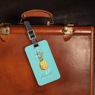 Étiquette À Bagage Ananas tendance Monogramme d'été Bagages