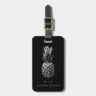 Étiquette À Bagage Ananas tendance noir blanc   Monogramme personnali