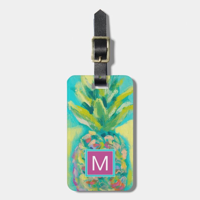 Étiquette À Bagage Ananas tropical coloré (Devant Vertical)