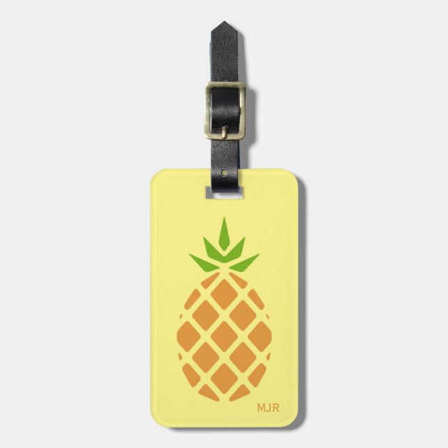 Étiquette À Bagage Ananas Tropical Summer Custom Monogramme Option (Devant Vertical)