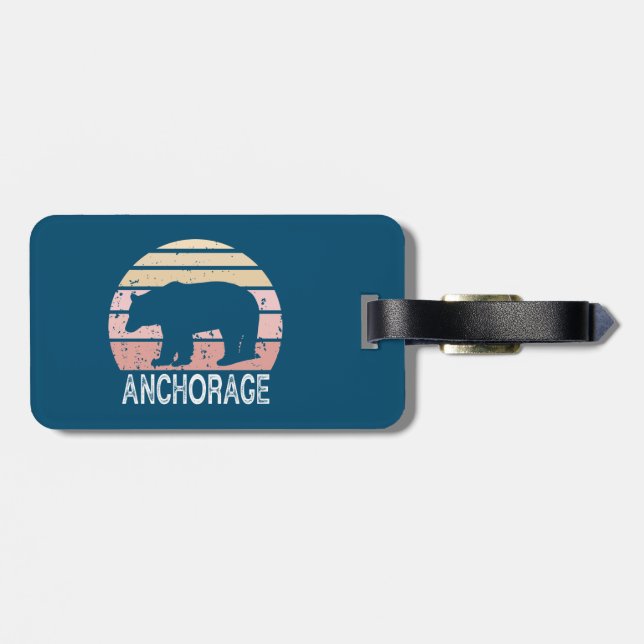 Étiquette À Bagage Anchorage Alaska Retro Bear (Dos horizontal)