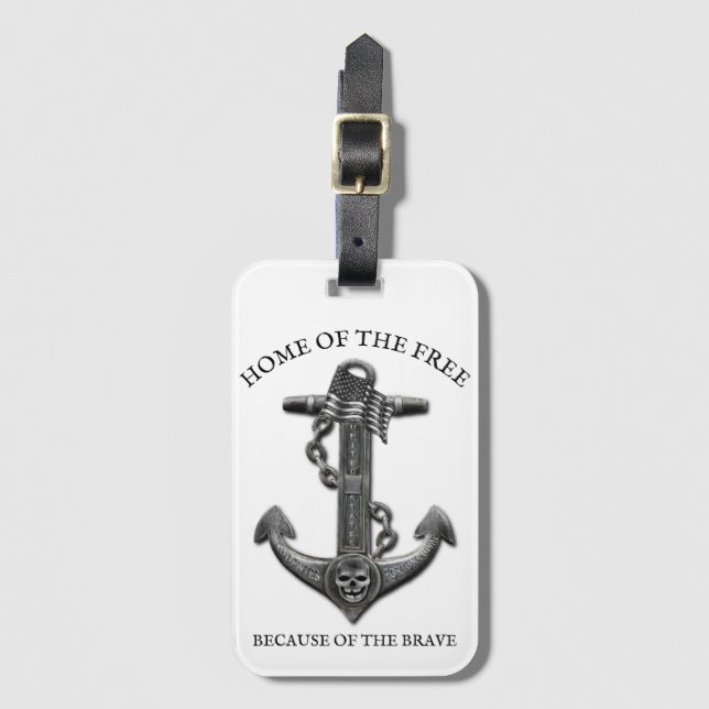 Étiquette À Bagage Ancrage du drapeau américain patriotique pirate na (Devant Vertical)