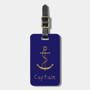 Étiquette À Bagage Ancrage marin en or du capitaine sur le bleu royal