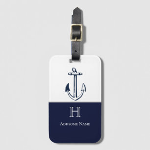 Étiquette À Bagage Ancre Bleue marine côtière Monogrammé