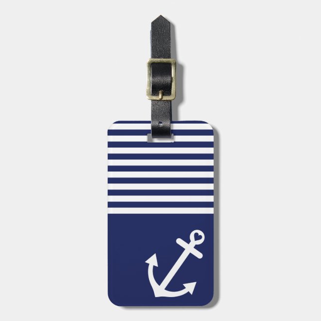 Étiquette À Bagage Ancre d'amour de bleu marine nautique (Devant Vertical)