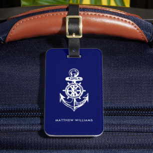 Étiquette À Bagage Ancre nautique bleu marine