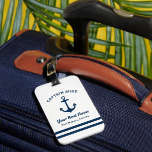Étiquette À Bagage Ancre nautique capitaine nom de bateau monogramme