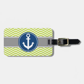 Étiquette À Bagage Ancre nautique Chevron de vert de chaux