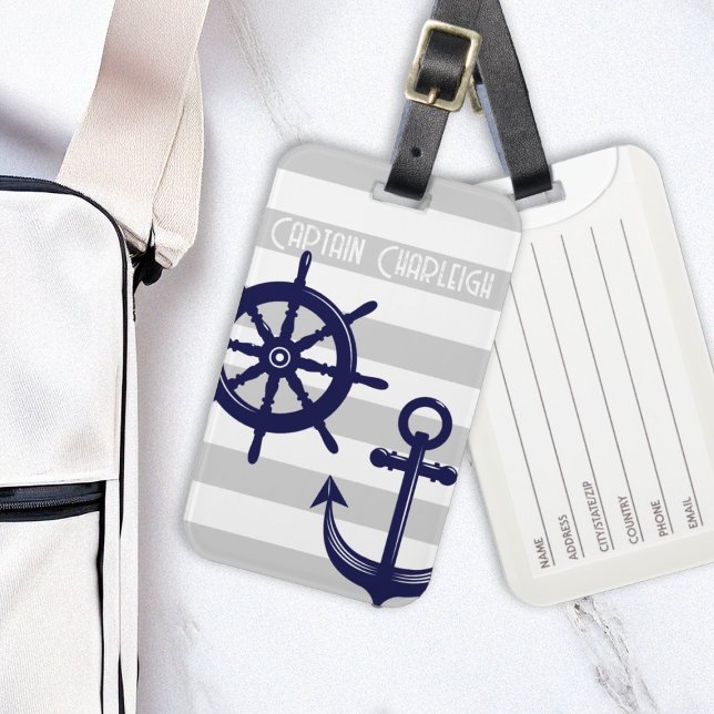 Étiquette À Bagage Ancre personnalisée et bateau Helm Wheel Nautical (Créateur téléchargé)