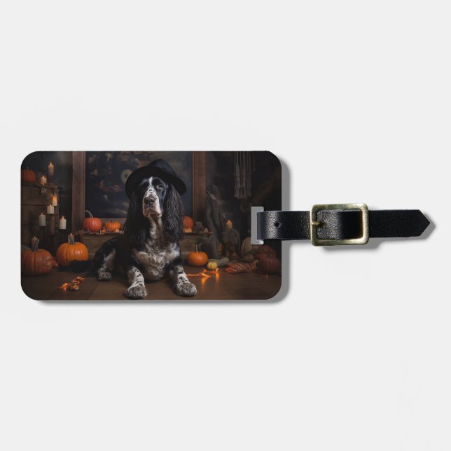 Étiquette À Bagage Anglais Cocker Espagnol Citrouille Halloween effra (Devant horizontal)