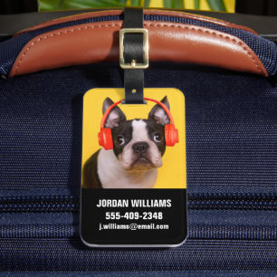 Étiquette À Bagage Animaux de bébés cutest   Casques Terrier de Bosto